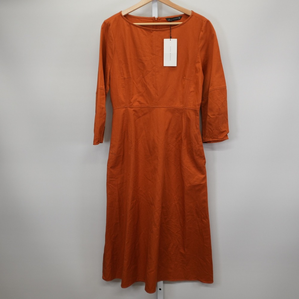Zara Woman Burnt Orange Cotton Linen Midi Dress 7599/896/652 Size L